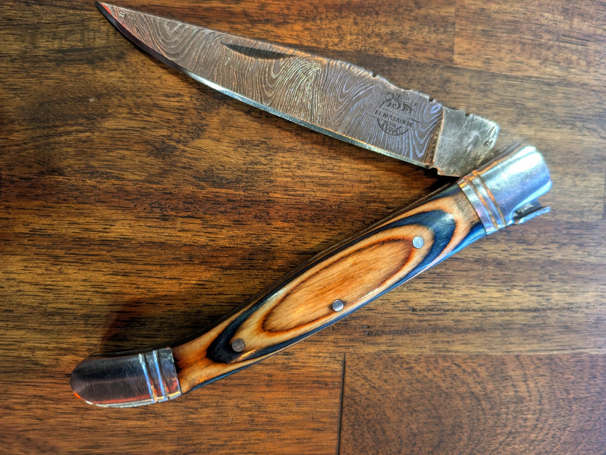 El Matador Knives Pocket Knife Natural Wood with Blue - Long Pocket Knife