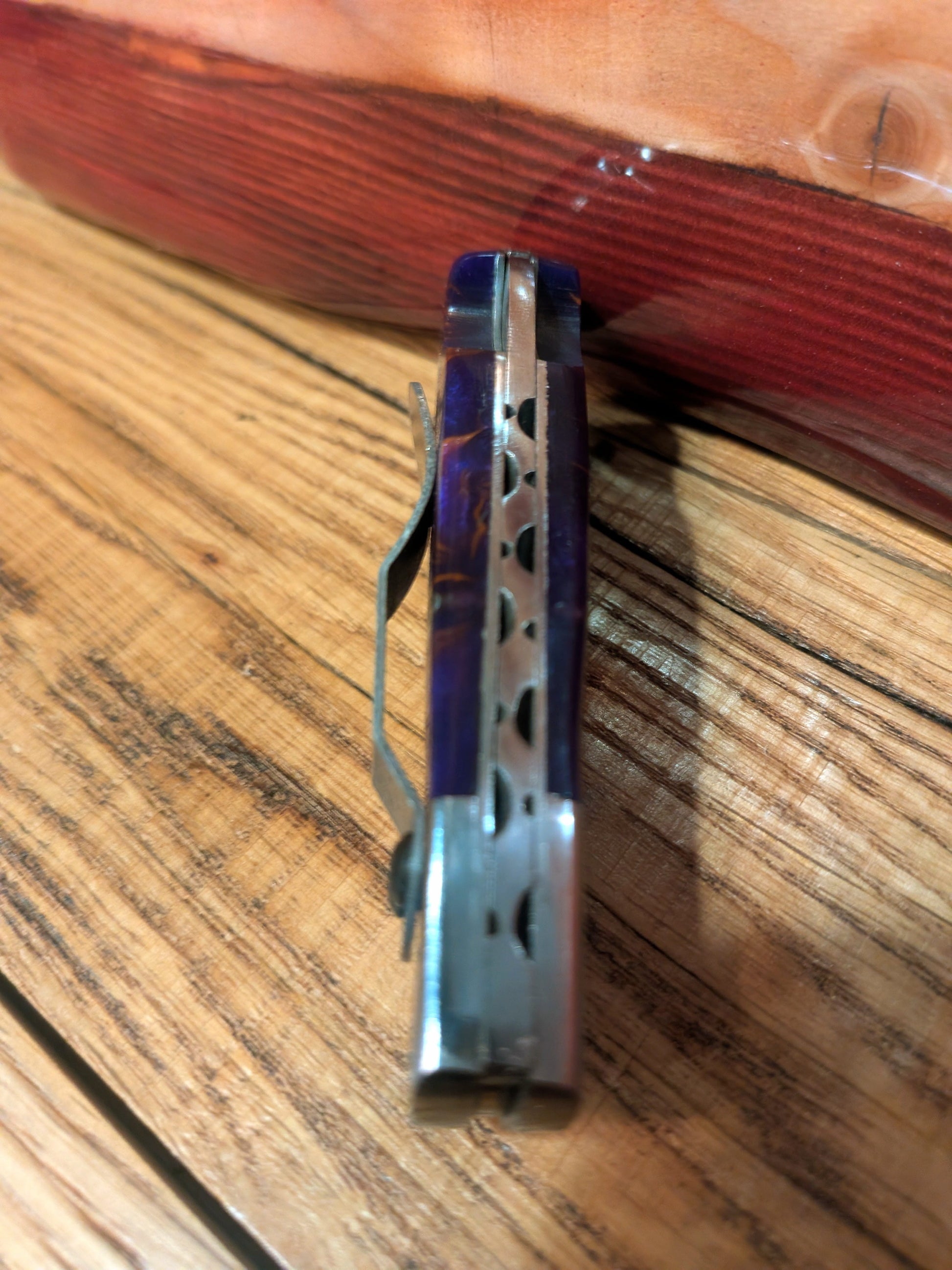 El Matador Knives Pocket Knife Purple/Orange resin swirl handle Damascus Pocket Knife