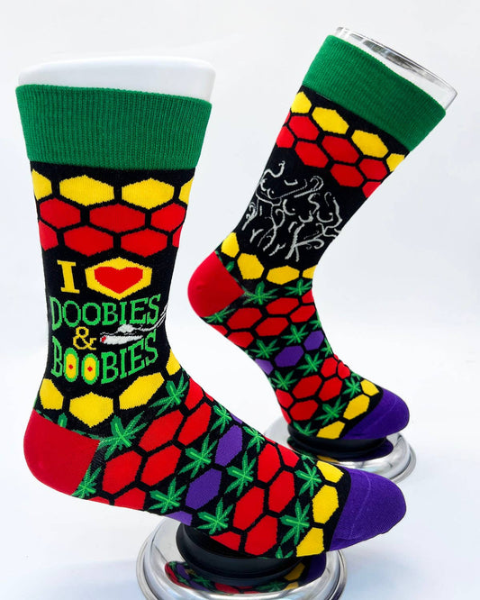 Fabdaz Fabdaz - I Heart Doobies & Boobies Men's Novelty Crew Socks