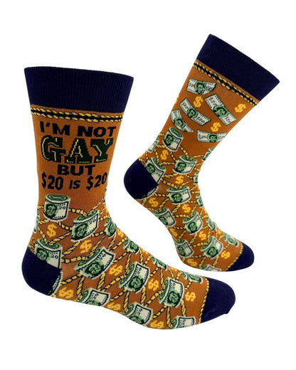 Fabdaz Fabdaz - I'm Not Gay but $20 is $20 Men's Novelty Crew Socks