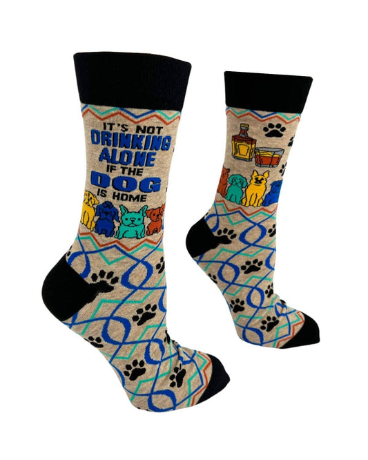 Fabdaz Fabdaz - It’s Not Drinking Alone if the Dog is Home Men's Novelty Crew Socks