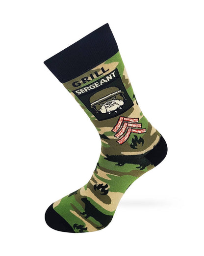 Fabdaz Novelty Socks Grill Sergeant Cookout Grilling BBQ Men's Novelty Crew Socks