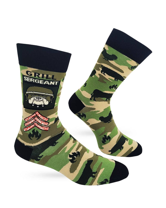 Fabdaz Novelty Socks Grill Sergeant Cookout Grilling BBQ Men's Novelty Crew Socks