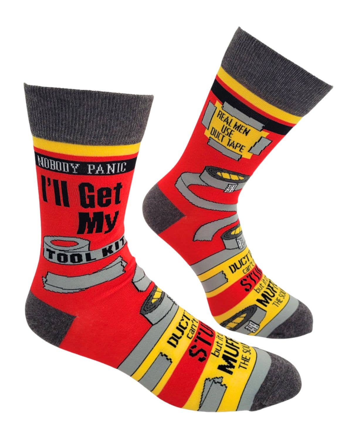 Fabdaz Novelty Socks Nobody Panic I'll Get My Tool Kit Men's Novelty Crew Socks
