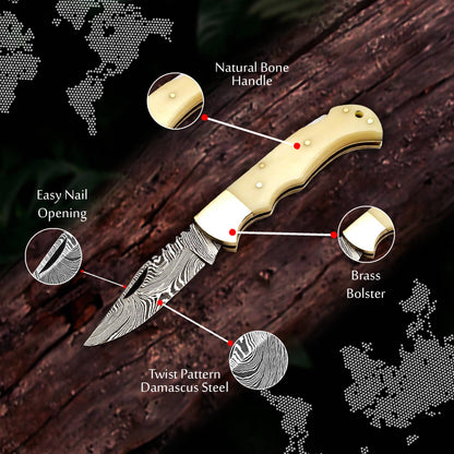 FH KNIVES FH KNIVES - 6.5' Handmade damascus folding knife, Pocket Knife