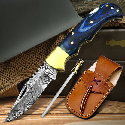 FH KNIVES FH KNIVES - 6.5' Handmade damascus folding knife, Pocket Knife