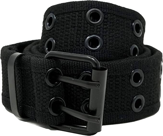 Funky Junque Double Prong Canvas Belt - Black: Medium (Pant Size 32"-34")