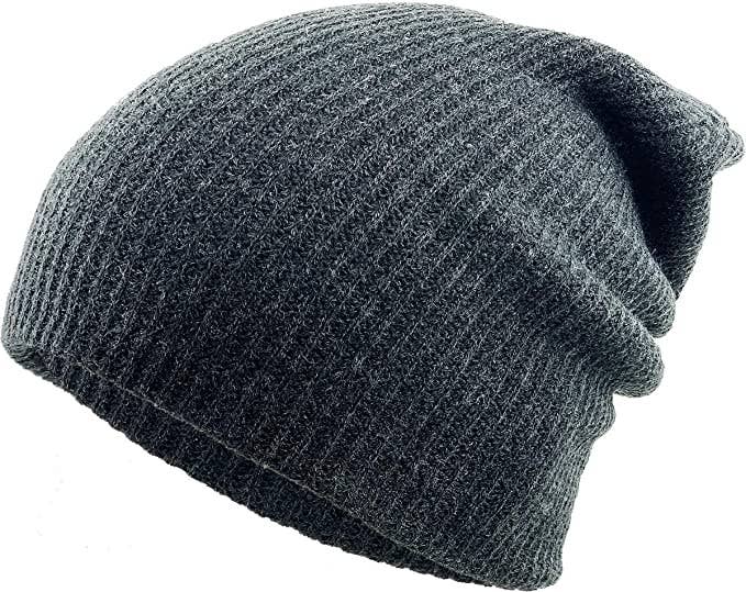 Funky Junque Mens Slouchy Beanie - (Solid Dark Grey)