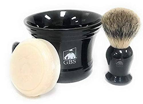 GBS GBS - GBS 3 Piece  Mug, brush and Shaving soap Set: Black