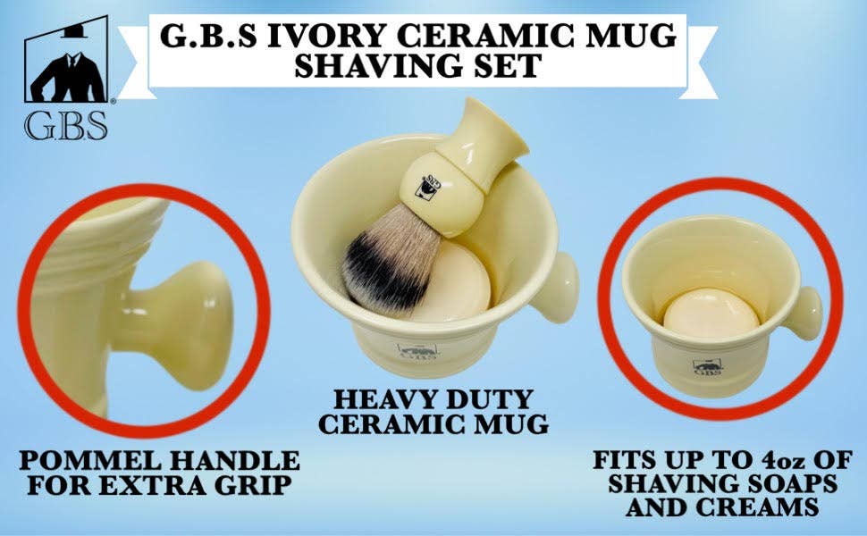 GBS GBS - GBS 3 Piece  Mug, brush and Shaving soap Set: Black