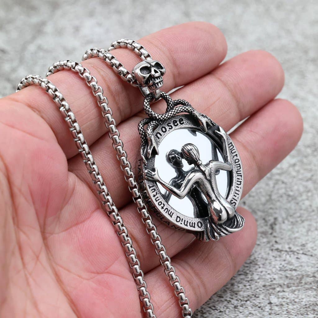 Gemcohub Necklace Nordic Retro Gothic Magic Mirror Necklace: Big