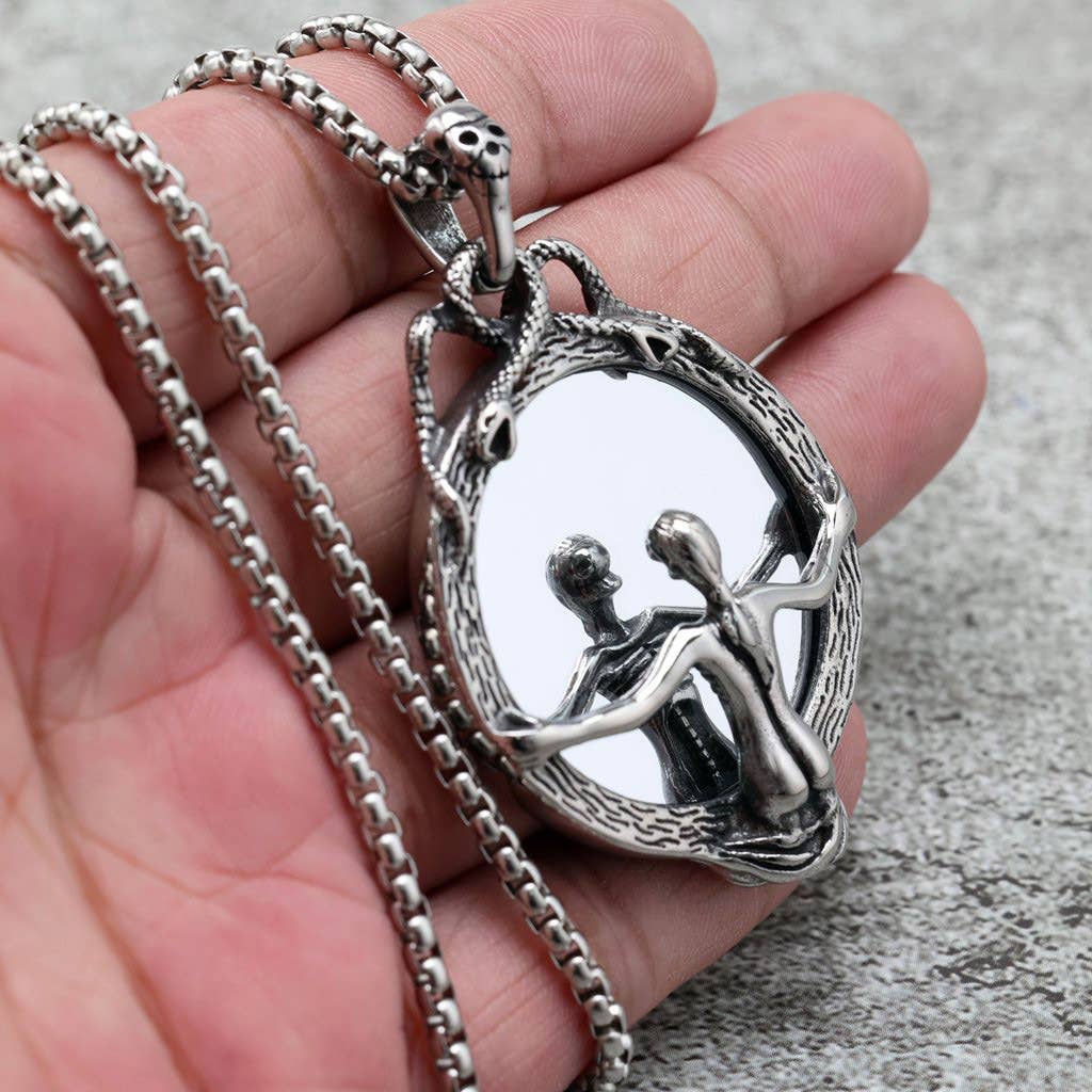 Gemcohub Necklace Nordic Retro Gothic Magic Mirror Necklace: Big