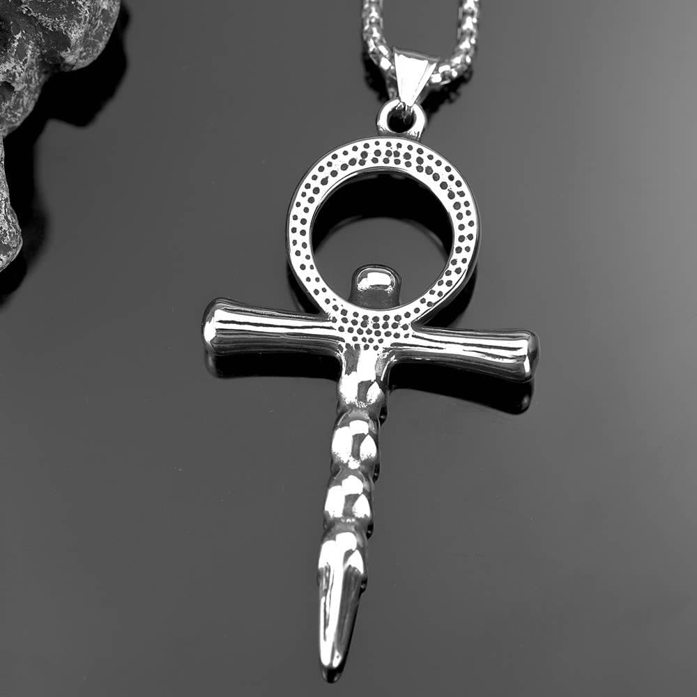 Gemcohub Necklace Vintage Men's Ankh Skull Cross Pendant Necklace