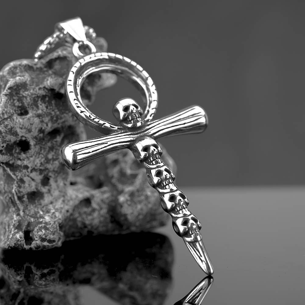 Gemcohub Necklace Vintage Men's Ankh Skull Cross Pendant Necklace
