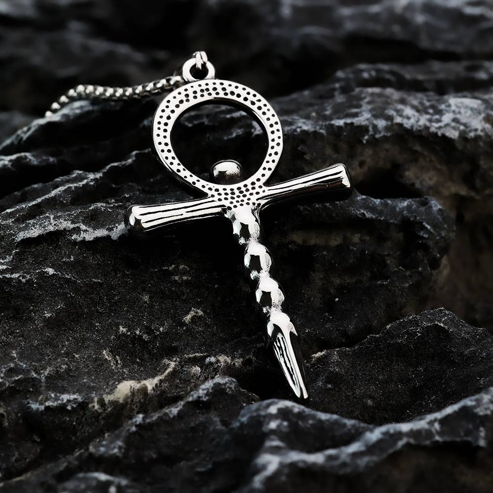Gemcohub Necklace Vintage Men's Ankh Skull Cross Pendant Necklace