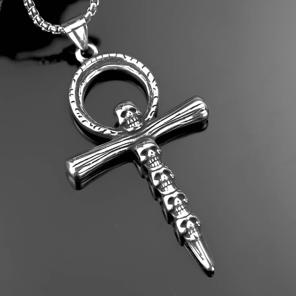 Gemcohub Necklace Vintage Men's Ankh Skull Cross Pendant Necklace