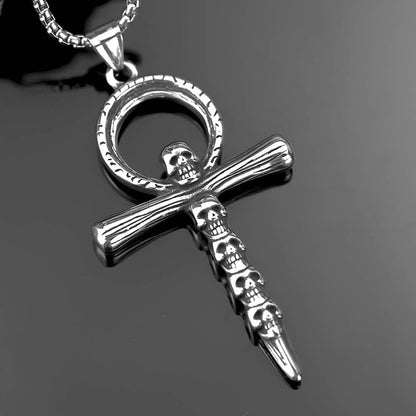 Gemcohub Necklace Vintage Men's Ankh Skull Cross Pendant Necklace