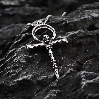 Gemcohub Necklace Vintage Men's Ankh Skull Cross Pendant Necklace