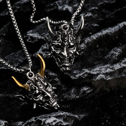 Gemcohub Necklace Vintage Stainless Steel Men's Japanese Hannya Mask Necklace: Yellow Gold