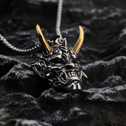 Gemcohub Necklace Vintage Stainless Steel Men's Japanese Hannya Mask Necklace: Yellow Gold