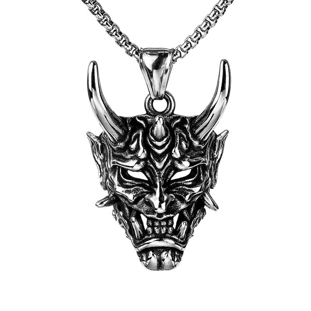 Gemcohub Necklace Vintage Stainless Steel Men's Japanese Hannya Mask Necklace: Yellow Gold