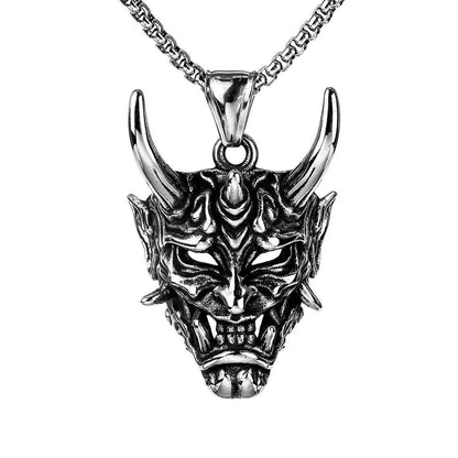 Gemcohub Necklace Vintage Stainless Steel Men's Japanese Hannya Mask Necklace: Yellow Gold