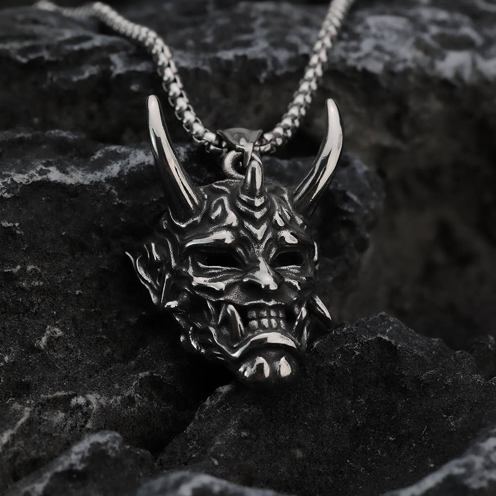 Gemcohub Necklace Vintage Stainless Steel Men's Japanese Hannya Mask Necklace: Yellow Gold