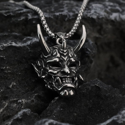 Gemcohub Necklace Vintage Stainless Steel Men's Japanese Hannya Mask Necklace: Yellow Gold