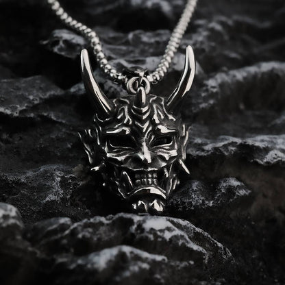 Gemcohub Necklace Vintage Stainless Steel Men's Japanese Hannya Mask Necklace: Yellow Gold