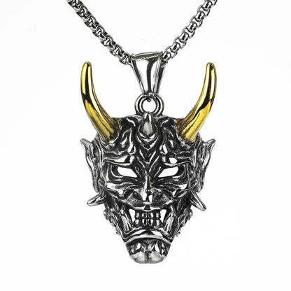 Gemcohub Necklace Vintage Stainless Steel Men's Japanese Hannya Mask Necklace: Yellow Gold