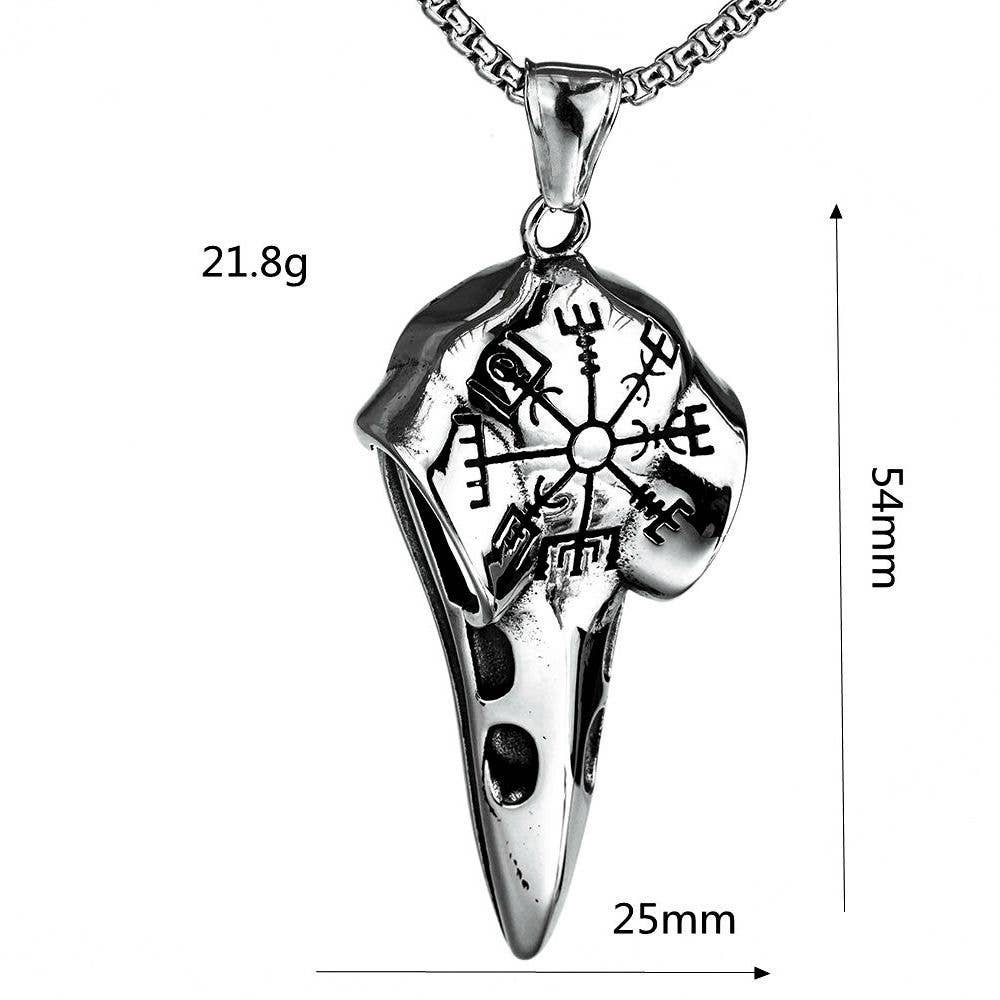 Gemcohub Necklace Vintage Viking Raven Head Compass Necklace: Silver