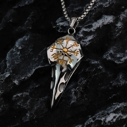 Gemcohub Necklace Vintage Viking Raven Head Compass Necklace: Silver