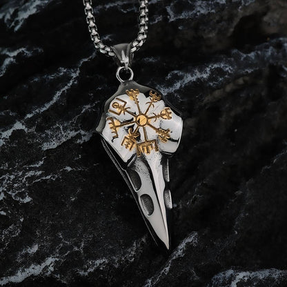 Gemcohub Necklace Vintage Viking Raven Head Compass Necklace: Silver