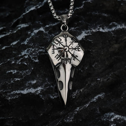 Gemcohub Necklace Vintage Viking Raven Head Compass Necklace: Silver
