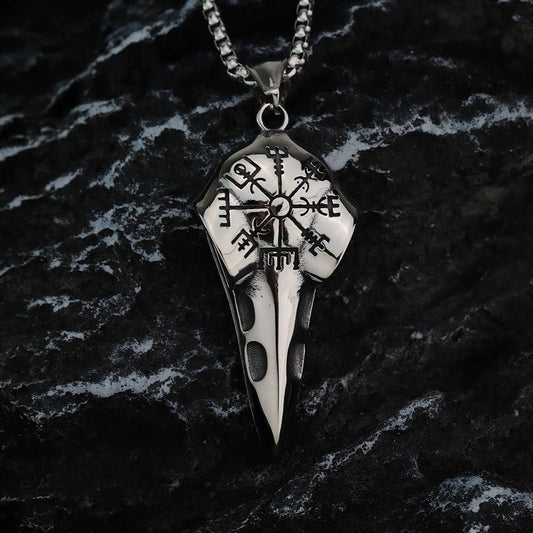 Gemcohub Necklace Vintage Viking Raven Head Compass Necklace: Silver