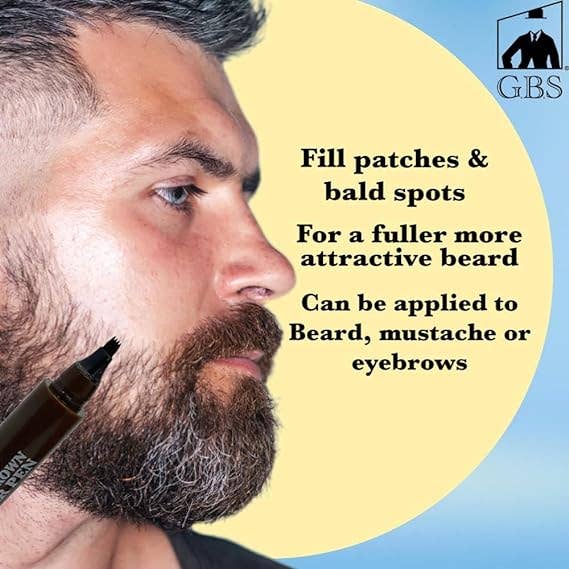 GENTS FINE GROOMING PRODUCTS GENTS FINE GROOMING PRODUCTS - Beard Filler Pen 4 Tip + Beard Brush (Black or Brown): Black
