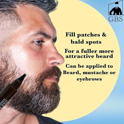 GENTS FINE GROOMING PRODUCTS GENTS FINE GROOMING PRODUCTS - Beard Filler Pen 4 Tip + Beard Brush (Black or Brown): Black