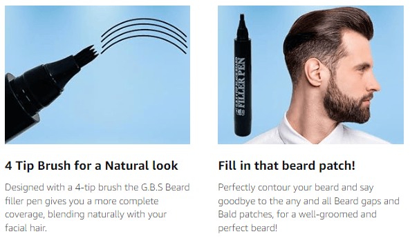 GENTS FINE GROOMING PRODUCTS GENTS FINE GROOMING PRODUCTS - Beard Filler Pen 4 Tip + Beard Brush (Black or Brown): Black