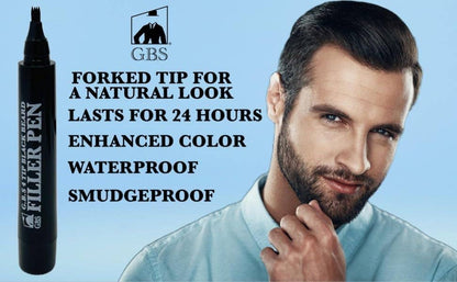 GENTS FINE GROOMING PRODUCTS GENTS FINE GROOMING PRODUCTS - Beard Filler Pen 4 Tip + Beard Brush (Black or Brown): Black