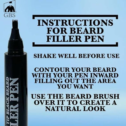 GENTS FINE GROOMING PRODUCTS GENTS FINE GROOMING PRODUCTS - Beard Filler Pen 4 Tip + Beard Brush (Black or Brown): Brown