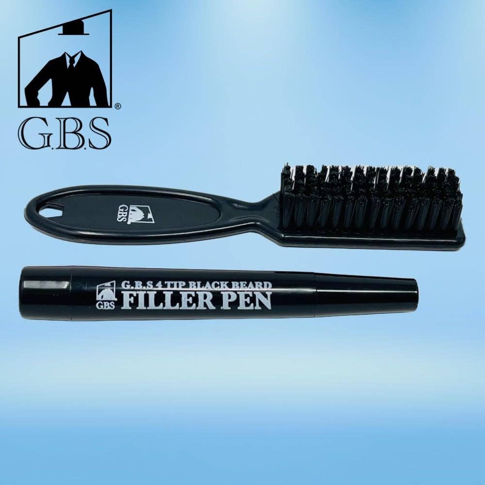 GENTS FINE GROOMING PRODUCTS GENTS FINE GROOMING PRODUCTS - Beard Filler Pen 4 Tip + Beard Brush (Black or Brown): Brown