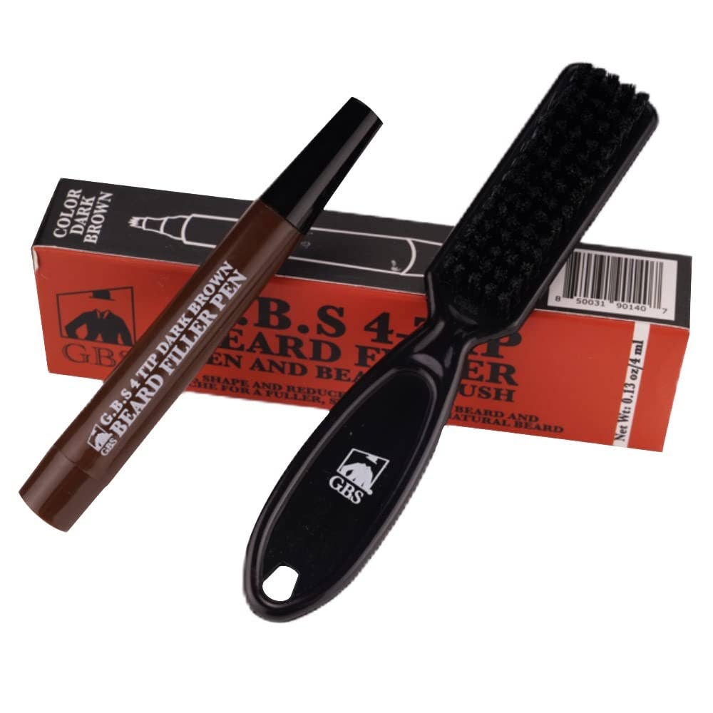 GENTS FINE GROOMING PRODUCTS GENTS FINE GROOMING PRODUCTS - Beard Filler Pen 4 Tip + Beard Brush (Black or Brown): Brown
