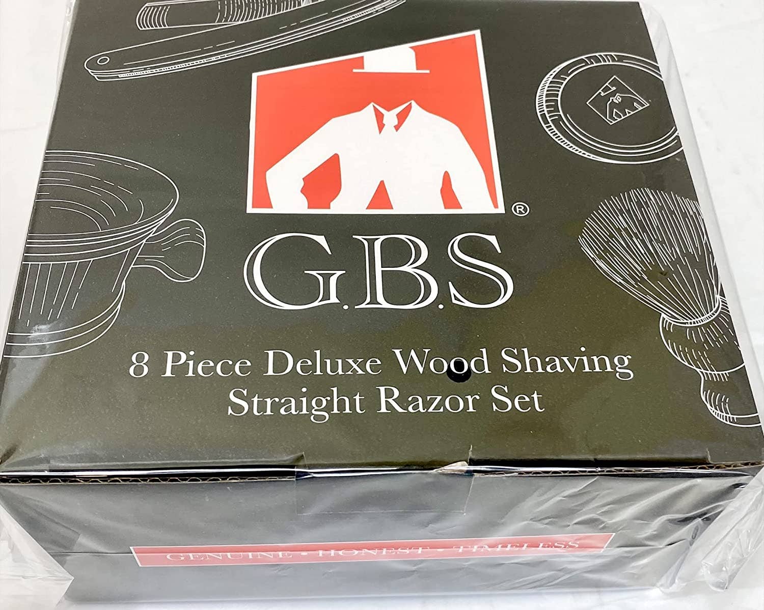 GENTS FINE GROOMING PRODUCTS GENTS FINE GROOMING PRODUCTS - G.B.S Black Luxury Shaving Kit - Wood Straight Razor Black