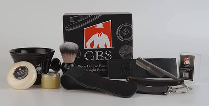 GENTS FINE GROOMING PRODUCTS GENTS FINE GROOMING PRODUCTS - G.B.S Black Luxury Shaving Kit - Wood Straight Razor Black