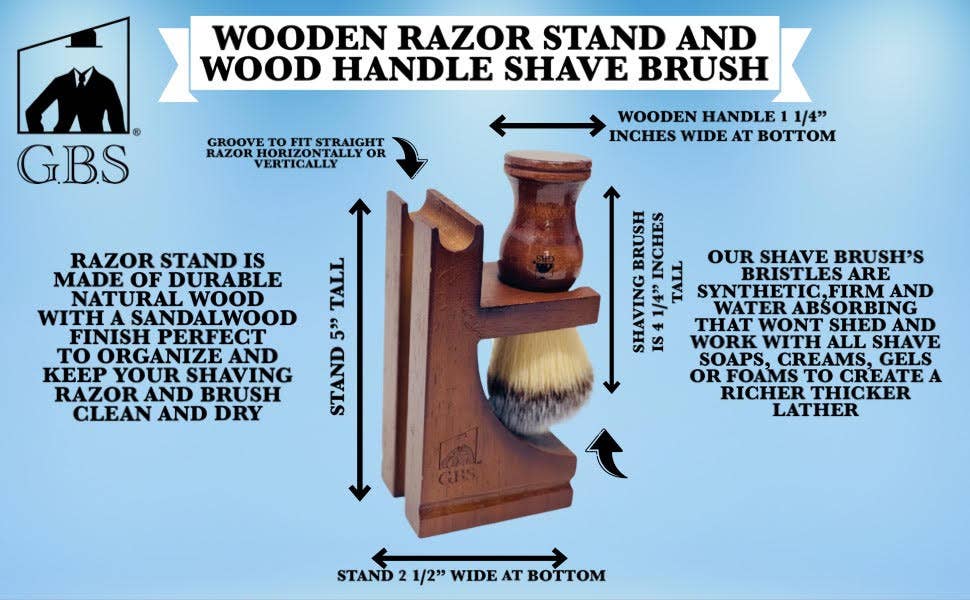 GENTS FINE GROOMING PRODUCTS GENTS FINE GROOMING PRODUCTS - G.B.S Complete Men’s Wood Shaving Set - Straight Razor 6/8"