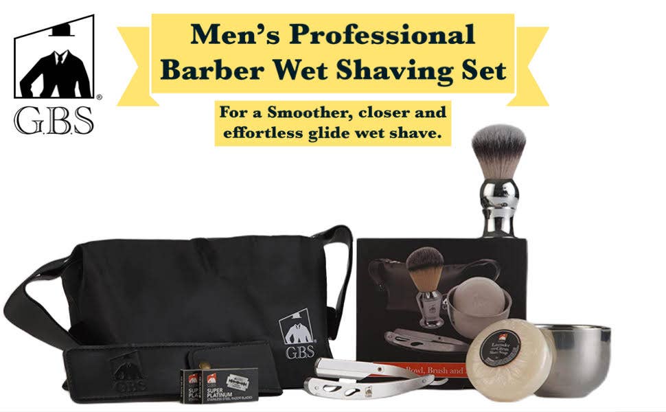 GENTS FINE GROOMING PRODUCTS GENTS FINE GROOMING PRODUCTS - G.B.S Men's Professional Barber Wet Shaving Set- Interchange