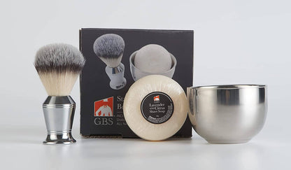 GENTS FINE GROOMING PRODUCTS GENTS FINE GROOMING PRODUCTS - G.B.S Wet Shaving Set- Stainless Shaving Brush, Bowl + Soap