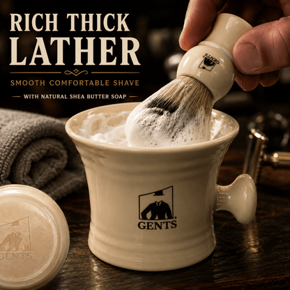 GENTS FINE GROOMING PRODUCTS GENTS FINE GROOMING PRODUCTS - GBS 3 Piece  Mug, brush and Shaving soap Set: Ivory