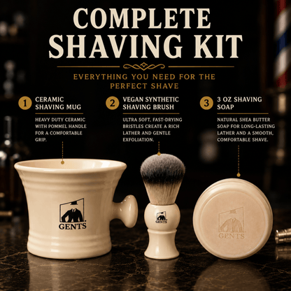 GENTS FINE GROOMING PRODUCTS GENTS FINE GROOMING PRODUCTS - GBS 3 Piece  Mug, brush and Shaving soap Set: Ivory
