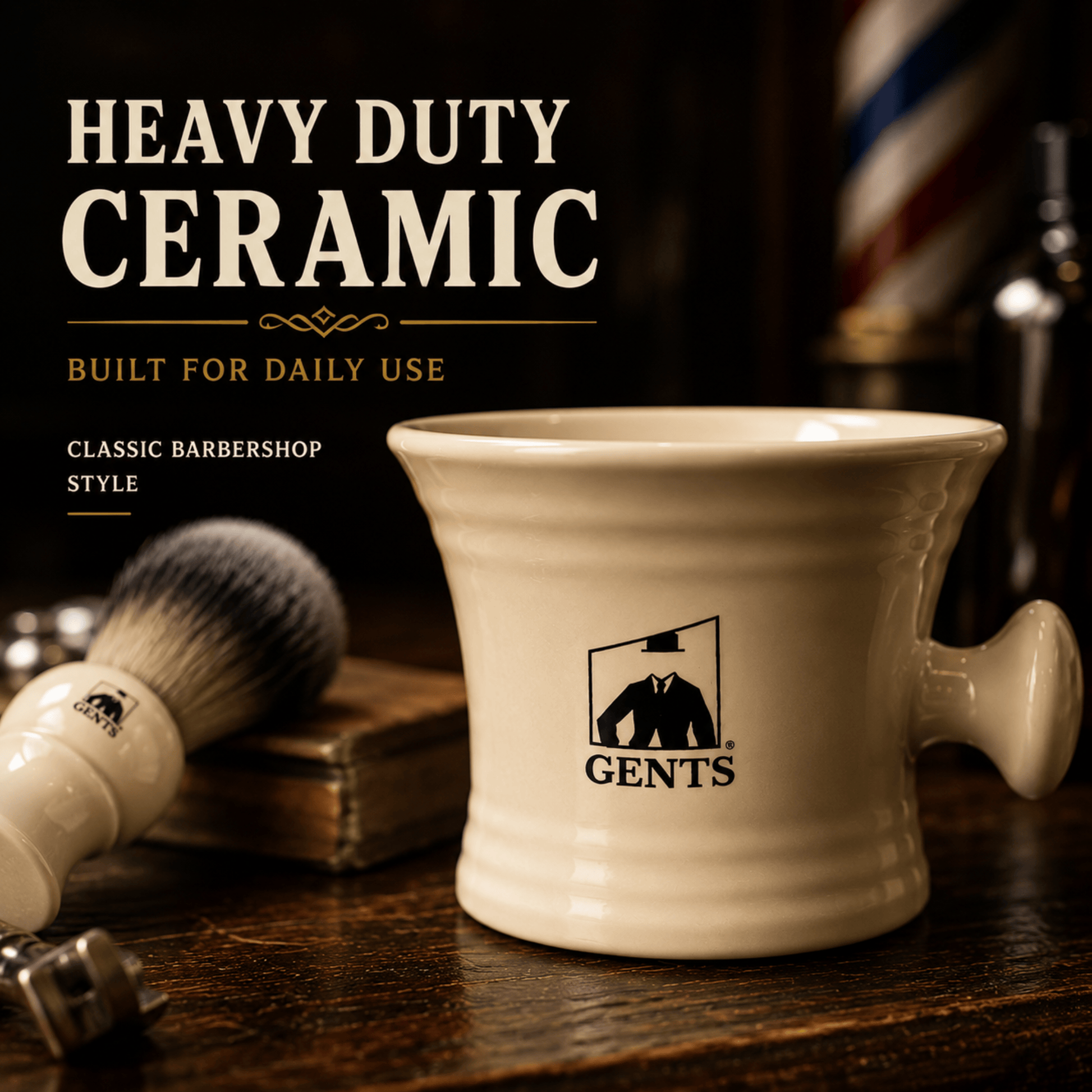 GENTS FINE GROOMING PRODUCTS GENTS FINE GROOMING PRODUCTS - GBS 3 Piece  Mug, brush and Shaving soap Set: Ivory
